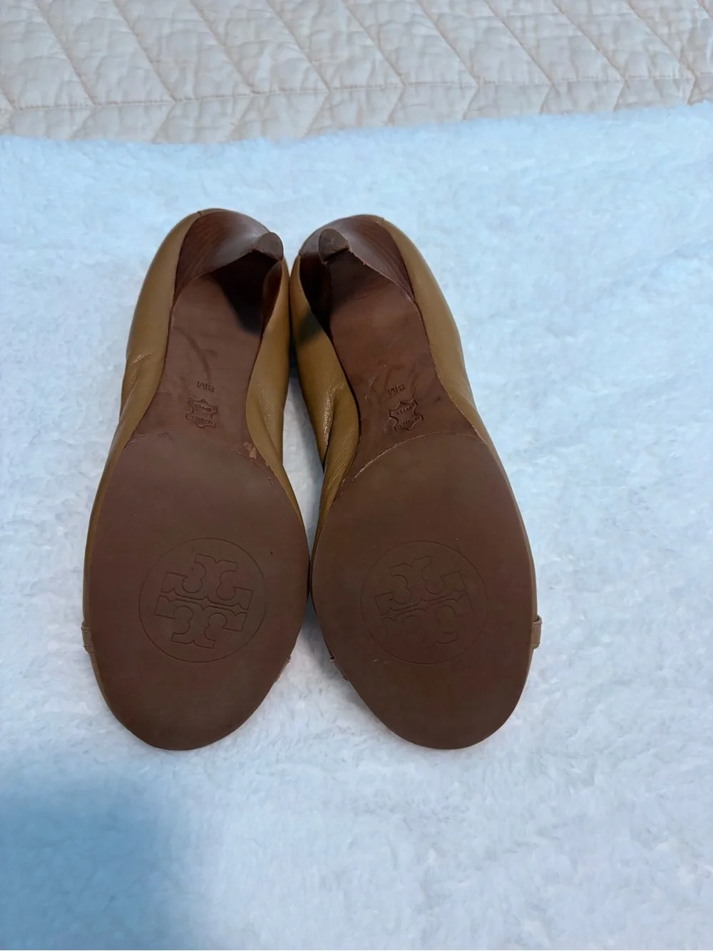 Tory Burch Tan Leather Bow-Trim Heels